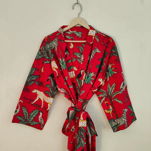 Robe kimono en coton à imprimé floral à manches courtes et col en V pour femmes - Mode décontractée de luxe, design classique d'art et d'artisanat - Product Image 1