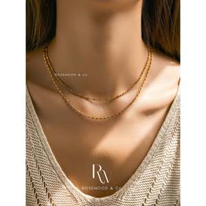 Collana con perline a tubo quadrato dorato, a doppio filo 2-1, anelli alla moda impermeabili e anti-ossidazione - Product Image 6