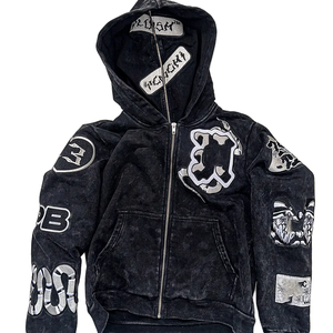 Sweat à capuche personnalisé en molleton 100 % coton, coupe oversize, avec fermeture éclair intégrale, poches et double capuche, imprimé sur mesure, style streetwear - Product Image 3