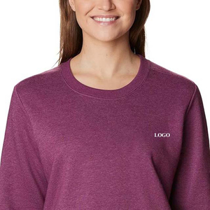 Venta al por mayor de ropa de calle de alta calidad Casual cuello redondo sudaderas de manga larga de las mujeres sudadera 100% algodón liso de gran tamaño - Product Image 5