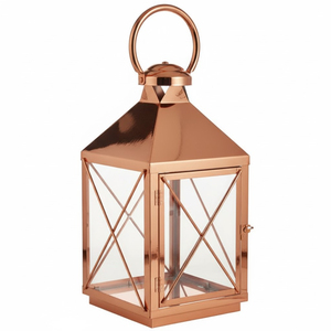 Farol Colgante Decorativo de Metal Elegance Square, Acabado en Oro Rosa y Cobre, Decoración para Interiores y Exteriores, Hogar, Bodas, Farol de Mesa - Product Image 1