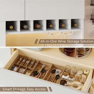 <span class=keywords><strong>Meuble</strong></span> de rangement multifonctionnel en bois blanc pour <span class=keywords><strong>micro</strong></span>-ondes, buffet, armoire de cuisine avec portes et étagères, fabrication OEM - Product Image 5
