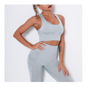 Conjunto de ropa deportiva para gimnasio activo personalizado 2024, traje deportivo de Yoga de 2 piezas, conjuntos de Yoga ligeros de patrón sólido transpirable de cintura alta - Product Image 2