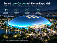 Dôme d'exposition autoportant personnalisé à triple membrane avec éclairage LED diffuse, contrôle intelligent et éclairage de toit, pour un lieu à faible impact carbone et déplaçable