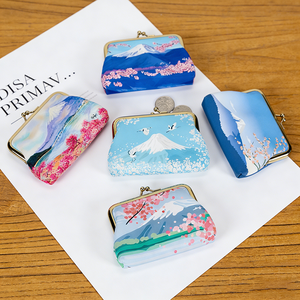 Mini porte-monnaie portable <span class=keywords><strong>en</strong></span> tissu avec fermeture Kiss Lock, motif Mont Fuji style japonais personnalisé, pour bijoux et pièces <span class=keywords><strong>de</strong></span> monnaie - Product Image 1
