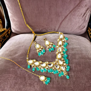 Fabricante indio chapado en oro de alta calidad Kundan Monalisa pesado gargantilla collar conjunto con parte trasera Meenakari - Product Image 1