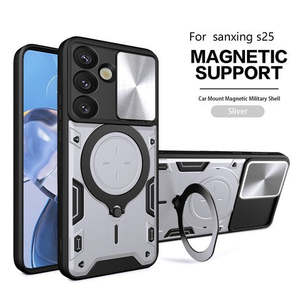 เคส Samsung Galaxy S25 2025 Samsung Galaxy S24 2024 แบบมีขาตั้งแม่เหล็กหมุนได้ พร้อมฝาปิดกล้อง สีเงิน - Product Image 2