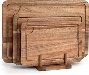 Tabla de cortar de madera grande para cocina Juego de 3 tablas de cortar de madera grande con ranura de jugo profundo Tabla de cortar de madera de acacia - Product Image 2