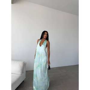 เดรสยาวผ้าซาตินลายพิมพ์ คอแบบผูก สายคล้องคอ ระบายอากาศได้ดี พร้อมดีไซน์เอวธรรมชาติ - Product Image 2