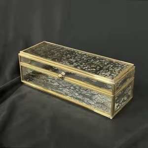 Boîte de rangement pour bijoux en verre avec cadre en métal doré et or rose, organisateur de rangement pour la maison, pour les bijoux de femmes - Product Image 4