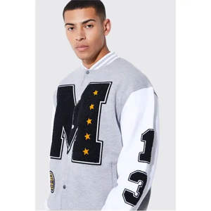 เสื้อแจ็กเก็ตผ้าขนแกะสำหรับผู้ชายเสื้อแจ็กเก็ตสไตล์สตรีทสไตล์ฮิปฮอปโอเวอร์ไซส์ทรงหลวมงานเย็บปะผ้ากำมะหยี่ปักด้านหน้า - Product Image 3