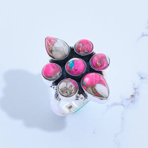 Bagues en argent sterling 925 avec pierre précieuse turquoise en forme de barbe à papa, prix de gros en vrac, bijoux - Product Image 2