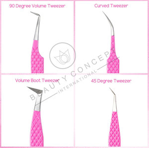 Puntas de fibra Pinzas de acero inoxidable para extensiones de pestañas de volumen CONCEPTO DE BELLEZA Pinzas para extensiones de pestañas Etiqueta privada - Product Image 2