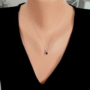 Pendentif en argent sterling 925 avec rubis rouge en forme de goutte d'eau, zircon blanc plaqué rhodium or 14 carats, forme de fleur, pierre blanche - Product Image 1