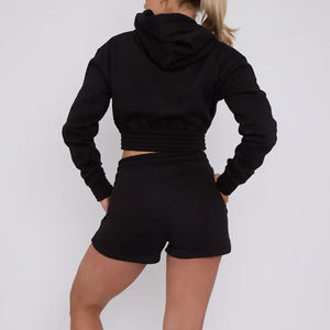 Venta al por mayor Diseño MOQ bajo Mujeres Sudadera con capucha y corto 2 piezas conjunto Hecho en Pakistán Diseña tu propia manga completa Mujeres Sudadera con capucha - Product Image 3