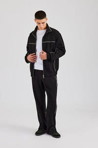 Nouveau design de gros personnalisé pour hommes lavage à l'acide imprimé passepoil noir cordon veste pantalon ensemble tissu doux de haute qualité 2 pièces - Product Image 4