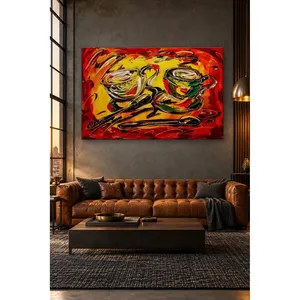 Fida Red Yellow Brush Stroke Coffee Cups <b>Canvas</b> Print - Product Image 4