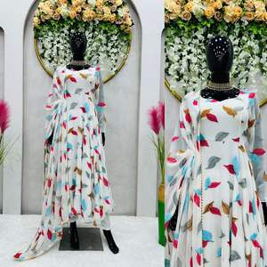 Georgette Anarkali ชุดราตรียาวสำหรับผู้หญิงขายดีสไตล์อินเดียดั้งเดิมงานแต่งงานแบบธรรมชาติรูปแบบการทำงาน - Product Image 5