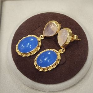 Plata de Ley 925, piedra preciosa con forma de lágrima ovalada Natural, excelente calidad, Cuarzo Rosa, zafiro azul, diseño hecho a mano, chapado en oro - Product Image 5