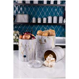 Kontensan-Juego de papelera de metal triple para patata, cebolla y ajo (3 piezas), diseño de mármol blanco - Product Image 1