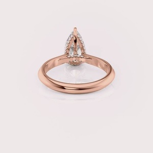 Bague de fiançailles en diamant de laboratoire taille poire certifié IGI, or rose/jaune et blanc 14 carats, double pavé de diamants, bague de mariée - Product Image 4