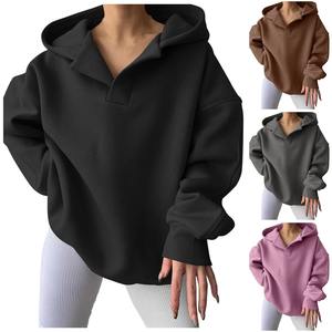 2025 sudaderas con capucha de gran tamaño con hombros caídos nuevo 100% algodón transpirable pulóver Premium personalizado Casual liso sudaderas con capucha para mujer - Product Image 2