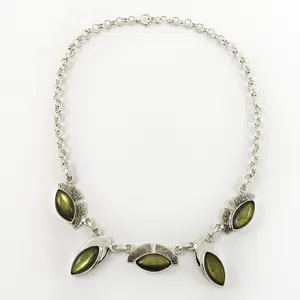 2024 Factory Custom <b>Jewelry</b> 925 Sterling Silver Natural <b>Labradorite</b> Gemstone Marquise Shape Classy Look Necklace for Anniversary - Product Image 1