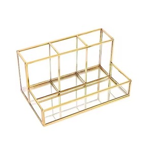 Joyero de Latón y Cristal, Organizador de Maquillaje para Tocador, Hecho a Mano, Calidad Superior, Forma Rectangular, Dorado - Product Image 3