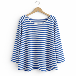 Premium Smart Casual Stripe Tunic Striped Loose Blouse for Ladies Blue <b>White</b> Striped Round Neck Stylish Ladies Top - Product Image 3