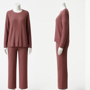 ชุดเสื้อผ้าผ้าฝ้ายโพลีเอสเตอร์น้ำหนักเบาสำหรับผู้หญิงชุดสองชิ้นแบบลำลองระบายอากาศฤดูร้อน - Product Image 5