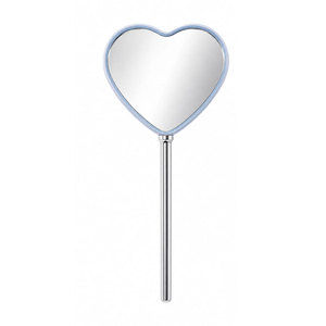 Heart Shape Handheld Makeup Mirror With Starry Sky And Lashes Design Blue <b>Plastic</b> Frame Chrome Handle Single Side - Product Image 3