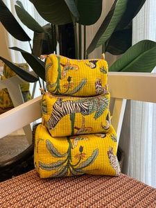 ชุดผ้าฝ้ายลายป่าวินเทจสีเหลืองเป็นมิตรต่อสิ่งแวดล้อมสำหรับกระเป๋าซิปปิด-ทนทานต่อน้ำที่เก็บเครื่องสำอาง - Product Image 5