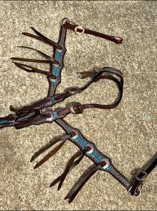 Juego de tachuelas de cuero y cocodrilo acolchado de lujo con Riendas de cabeza y cuello de pecho HOOF N TACK para caballos de competición Ranch Trail - Product Image 4