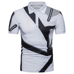 <b>Men's</b> Slim Fit Polo <b>Shirt</b> with Black and White Geometric Print Casual <b>Summer</b> Short Sleeve Fashion Polo for Wholesale - Product Image 2