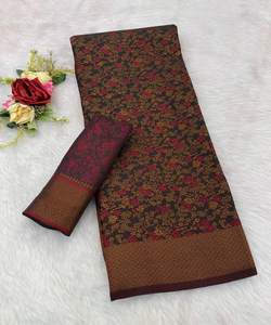 MODERNO SATIN SEDA ZARI TEJIDO TRABAJO SAREE CON BLUSA SIN COSTAR ROPA INFORMAL PRECIO AL POR MAYOR ROPA ÉTNICA COLOR MARRÓN - Product Image 3