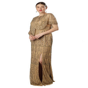 Robe de soirée longue dorée pour femmes, de créateur |   Robe de soirée élégante pour mariages, galas et occasions spéciales, provenant d'Inde - Product Image 4