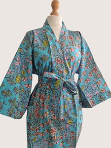 Bata Larga hasta la Rodilla con Estampado Floral para Mujer, Manga Larga, Cuello en V, 100% Algodón Suave, Estilo Casual para Primavera, Cierre con Cordón - Product Image 3