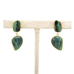 Pendiente de zafiro múltiple verde natural Stud Trendy Sterling 925 Silver Regalo de boda para ella en oro - Product Image 3