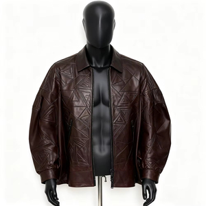 OEM Custom High Quality Winter <b>RED</b> Pu Leather Men's Windproof Breathable <b>Waterproof</b> Hooded <b>Jacket</b> with Zipper Closure - Product Image 3