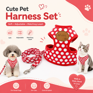 Conjunto de Paseo para Mascotas Pequeñas con Correa de Nailon y Poliéster Cómoda, con Estampado de Puntos y Broche Metálico, para <span class=keywords><strong>Chihuahua</strong></span>, Yorkie, Gatitos - Product Image 1