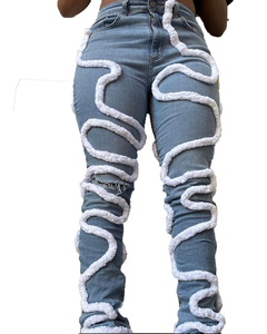 Pantalones Vaqueros Deslavados con Efecto Desgastado para Mujer, Pantalones Vaqueros Ajustados para Mujer, Pantalones Vaqueros de Calle para Mujer, Soporte OEM - Product Image 1