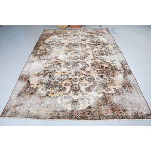 Tapis turc en laine vintage 6,2x9,1 pieds, grand tapis patchwork écologique blanc et marron marocain avec envers en latex - Product Image 3