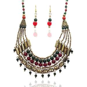 Collier de perles plaqué or antique multicolore, ensemble de bijoux fantaisie élégants en alliage de zinc pour fêtes et occasions spéciales 1103405 - Product Image 1