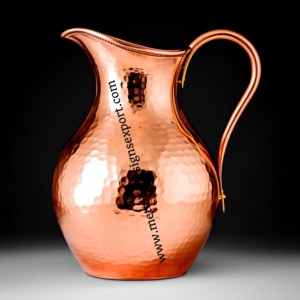 Jarra elegante de cobre martillado de 1,5 l hecha a mano, jarra de Metal de agua Vintage con mango de Vidrio Curvo, vajilla rústica para el hogar - Product Image 4
