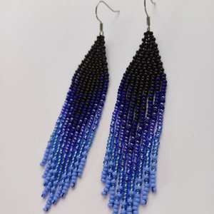 Boucles d'oreilles en perles bleues Boucles d'oreilles en perles de rocaille Boucles d'oreilles longues Boucles d'oreilles pendantes Boucle d'oreille lustre bleu Boucle d'oreille Boho - Product Image 5