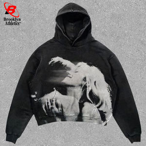 Sudaderas con capucha extragrandes de invierno con cremallera y lavado ácido para hombre, con estampado en relieve, de poliéster/algodón - Product Image 3