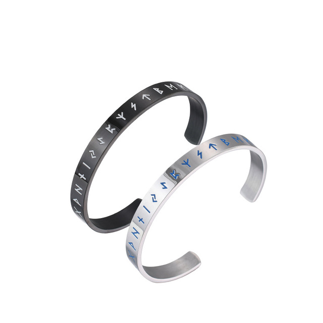 PFT Stainless Steel Cuff Bracelet for Men Fashionable Night Light Design Artistic Youth Style Open Mouth Gift