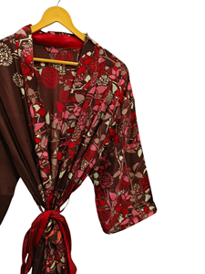 ชุดกิโมโนเย็บปะติดปะต่อกันชุดคลุมบิกินี่เสื้อคลุมยาวสำหรับใส่กลางคืนทำด้วยมือสไตล์วินเทจผ้าไหมส่าหรี - Product Image 3