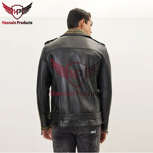 Exquisite <b>Studded</b> Lambskin Leather Jacket in Bold Black and Gold - Stylish Outerwear <b>for</b> <b>Men</b> <b>Studded</b> Lambskin Leather Jacket - Product Image 6