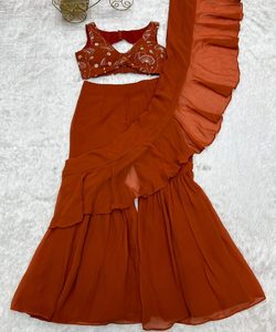 Nueva llegada vestido cosido Sharara Eid Maria ropa de fiesta formal estilo árabe Boutique diseño blusa Sharara Saree conjunto - Product Image 6